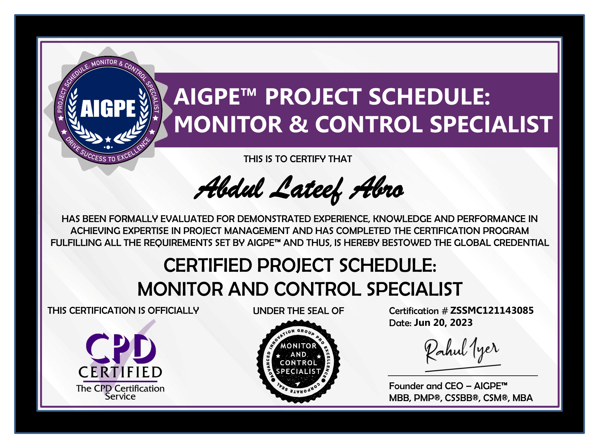 AIGPE Project Schedule Monitor and Control Specialist-1